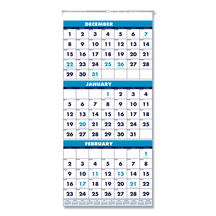 House of Doolittle™ Recycled Three-Month Format Wall Calendar, Vertical Orientation, 12.25 x 26, White Sheets, 14-Month: Dec 2025 to Jan 2027 (HOD3640) Each