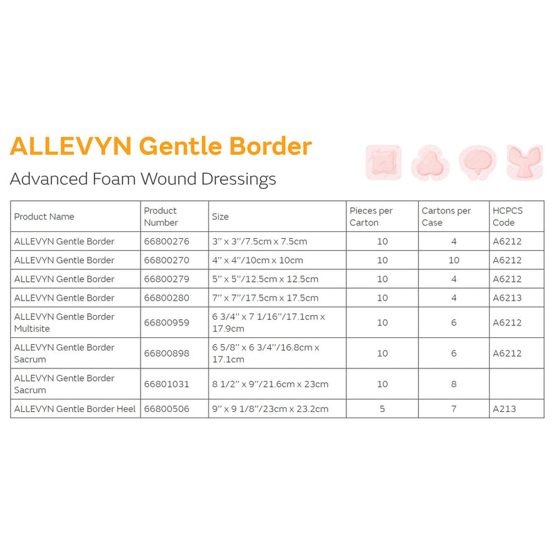 Allevyn Gentle Border Foam Dressing 6-3/4 X 7-5/8 Inch With Border Film Backing Silicone Gel Adhesive Multisite Sterile (784969_CS) 60/CS