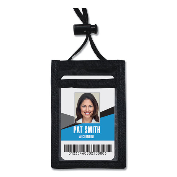 Advantus ID Badge Holders with Convention Neck Pouch, Vertical, Black/Clear 3.25" x 5" Holder, 2.38" x 3.5" Insert, 48" Cord, 12/Pack (AVT75453) Pack of 12