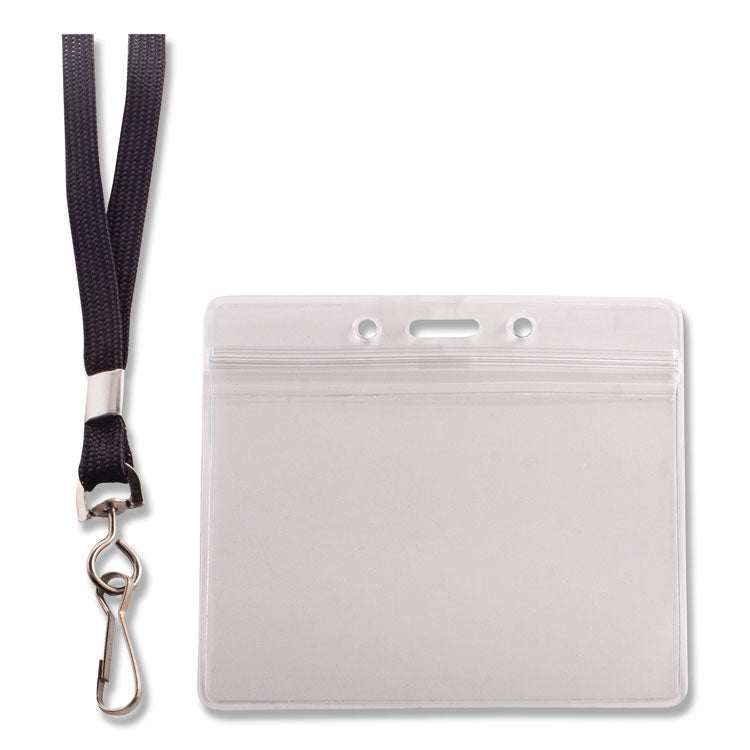 Advantus Resealable ID Badge Holders, J-Hook and 36" Lanyard, Horizontal, Frosted 4.13" x 3.75" Holder, 3.88" x 2.63" Insert, 20/Pack (AVT91132) Pack of 20