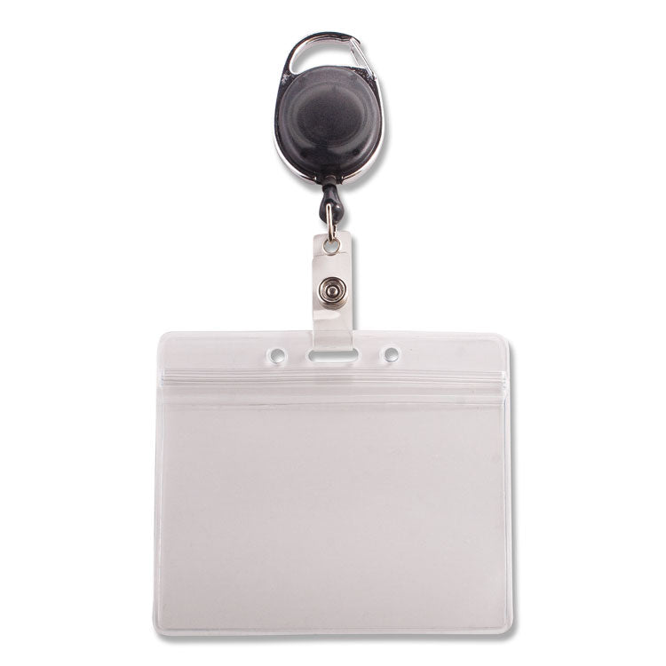 Advantus Resealable ID Badge Holders with 30" Cord Reel, Horizontal, Frosted 4.13" x 3.75" Holder, 3.75" x 2.63" Insert, 10/Pack (AVT91130) Pack of 10
