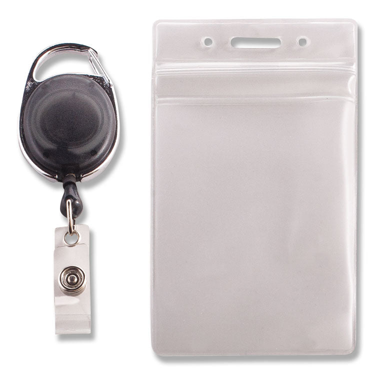 Advantus Resealable ID Badge Holders with 30" Cord Reel, Vertical, Frosted 3.68" x 5" Holder, 2.5" x 4" Insert, 10/Pack (AVT91129) Pack of 10