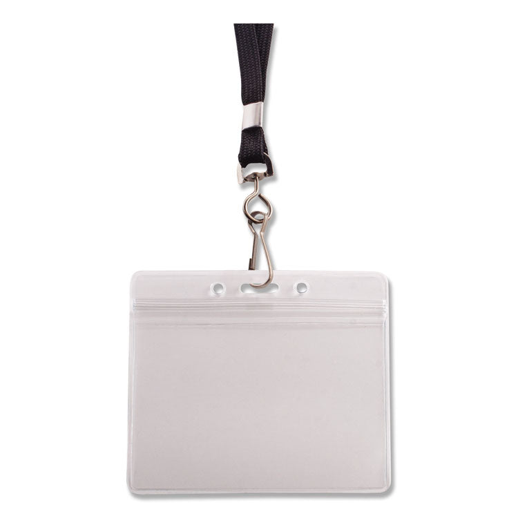 Advantus Resealable ID Badge Holders, J-Hook and 36" Lanyard, Horizontal, Frosted 4.13" x 3.75" Holder, 3.88" x 2.63" Insert, 20/Pack (AVT91132) Pack of 20