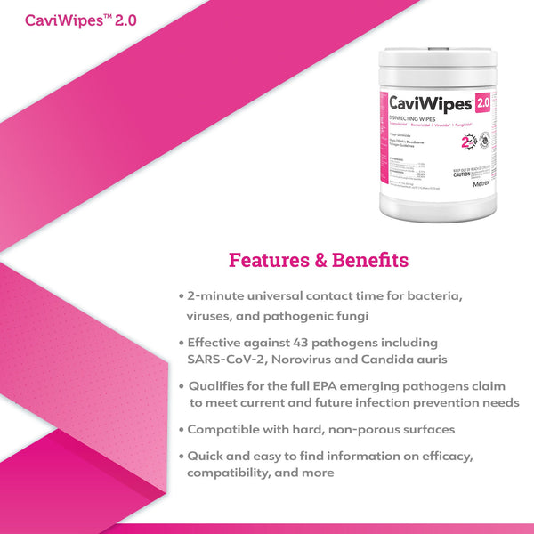CaviWipes™ 2.0 Surface Disinfectant Premoistened Manual Pull Wipe 65 Count Canister Alcohol Scent NonSterile (1190687_CS) 12/CS