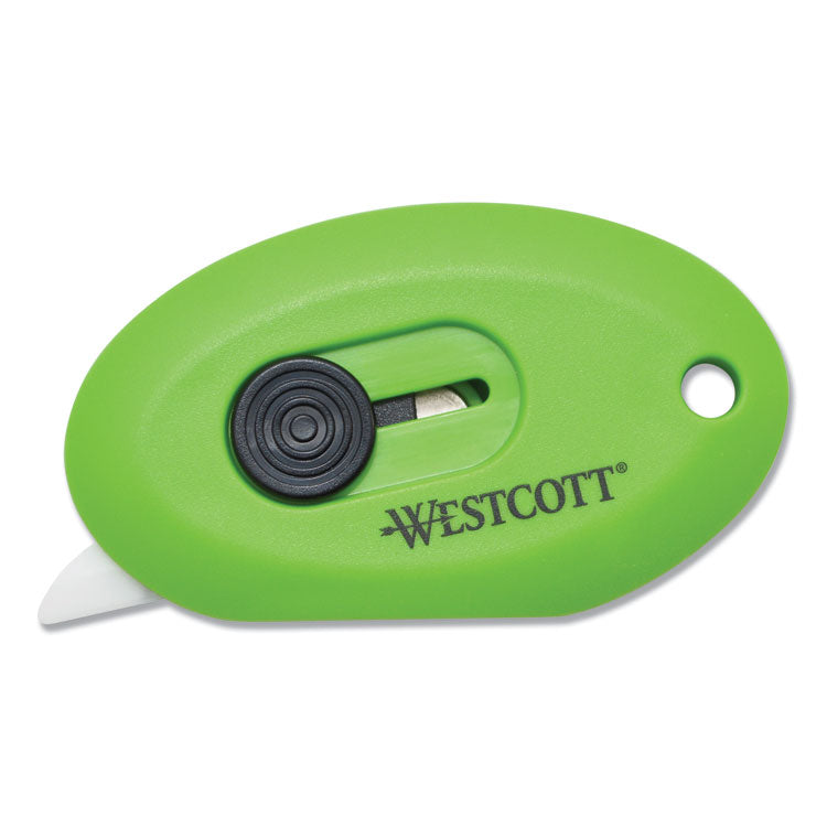 Westcott® Compact Safety Ceramic Blade Box Cutter, Retractable Blade, 0.5" Blade, 2.5" Plastic Handle, Green (ACM16474) Each