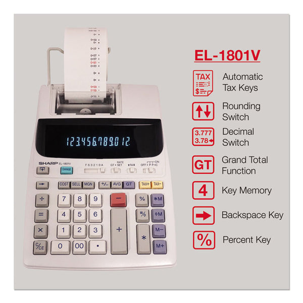 Sharp® EL-1801V Two-Color Printing Calculator, Black/Red Print, 2.1 Lines/Sec (SHREL1801V) Each