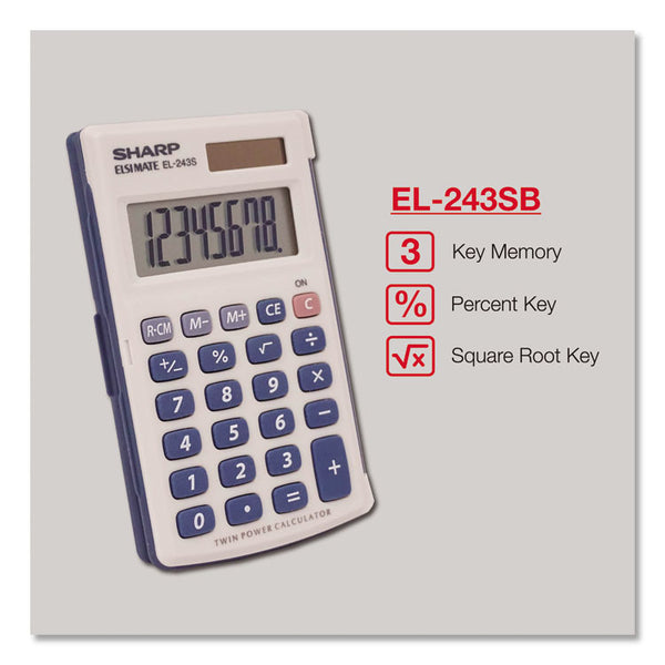 Sharp® EL-243SB Solar Pocket Calculator, 8-Digit LCD (SHREL243SB) Each