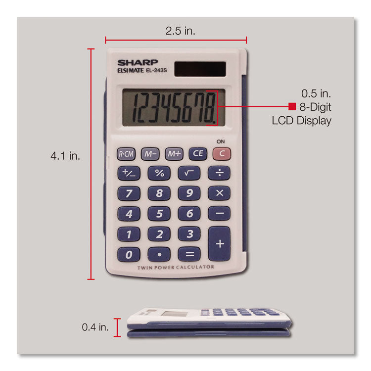 Sharp® EL-243SB Solar Pocket Calculator, 8-Digit LCD (SHREL243SB) Each