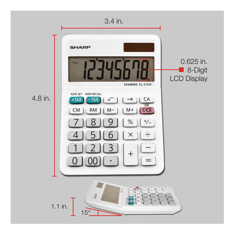 Sharp® EL-310WB Mini Desktop Calculator, 8-Digit LCD (SHREL310WB) Each