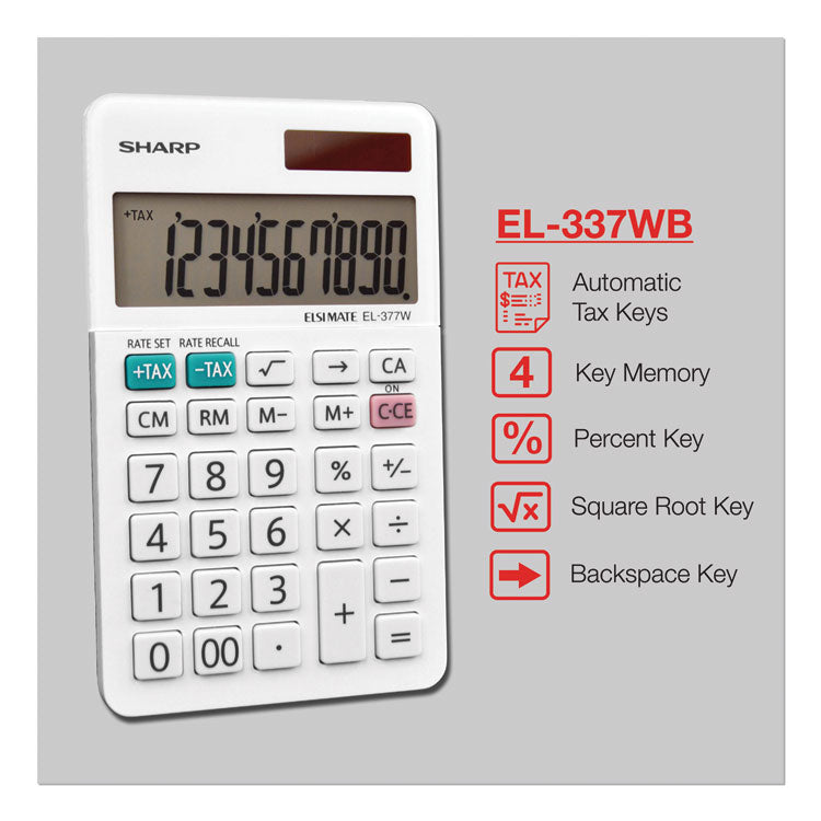 Sharp® EL-377WB Large Pocket Calculator, 10-Digit LCD (SHREL377WB) Each