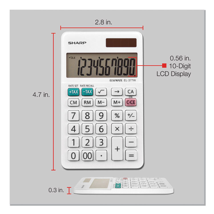 Sharp® EL-377WB Large Pocket Calculator, 10-Digit LCD (SHREL377WB) Each