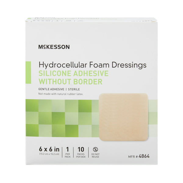 McKesson Foam Dressing 6 X 6 Inch Without Border Film Backing Silicone Gel Adhesive Square Sterile (1083087_EA) 1/EA