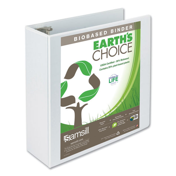 Samsill® Earth's Choice Plant-Based Round Ring View Binder, 3 Rings, 4" Capacity, 11 x 8.5, White (SAM18997)