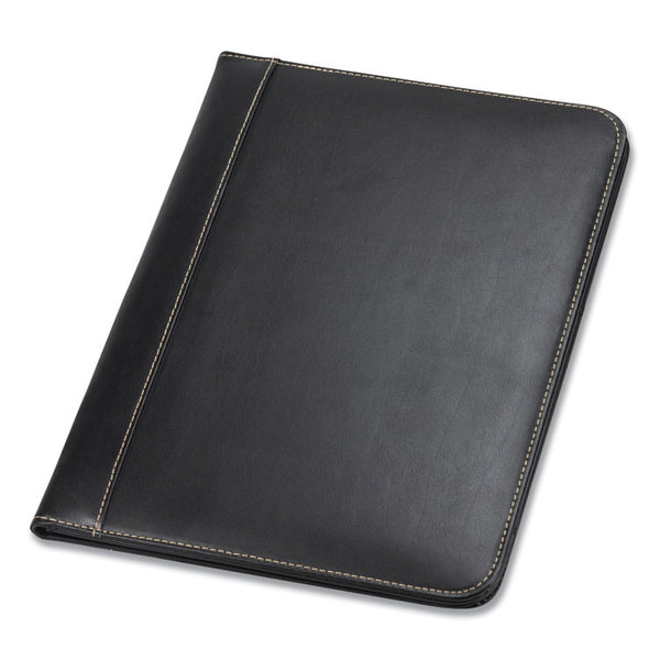 Samsill® Contrast Stitch Leather Padfolio, 8 1/2 x 11, Leather, Black (SAM71710)