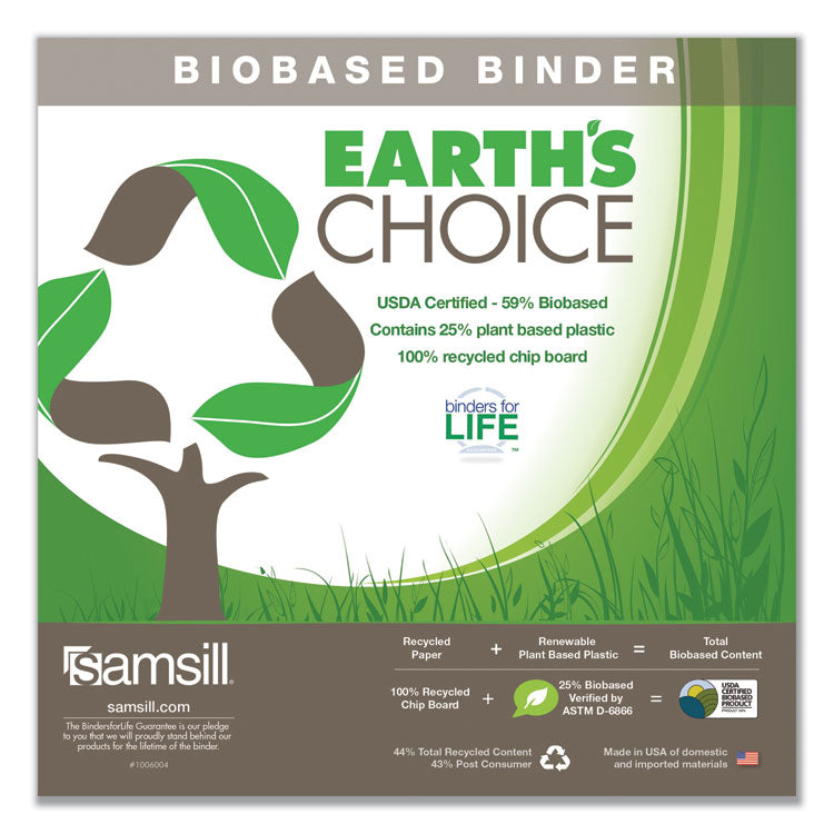 Samsill® Earth's Choice Plant-Based D-Ring View Binder, 3 Rings, 1.5" Capacity, 11 x 8.5, White (SAM16957)