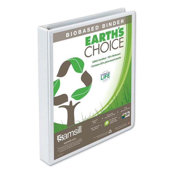 Samsill® Earth's Choice Plant-Based Round Ring View Binder, 3 Rings, 1" Capacity, 11 x 8.5, White (SAM18937)