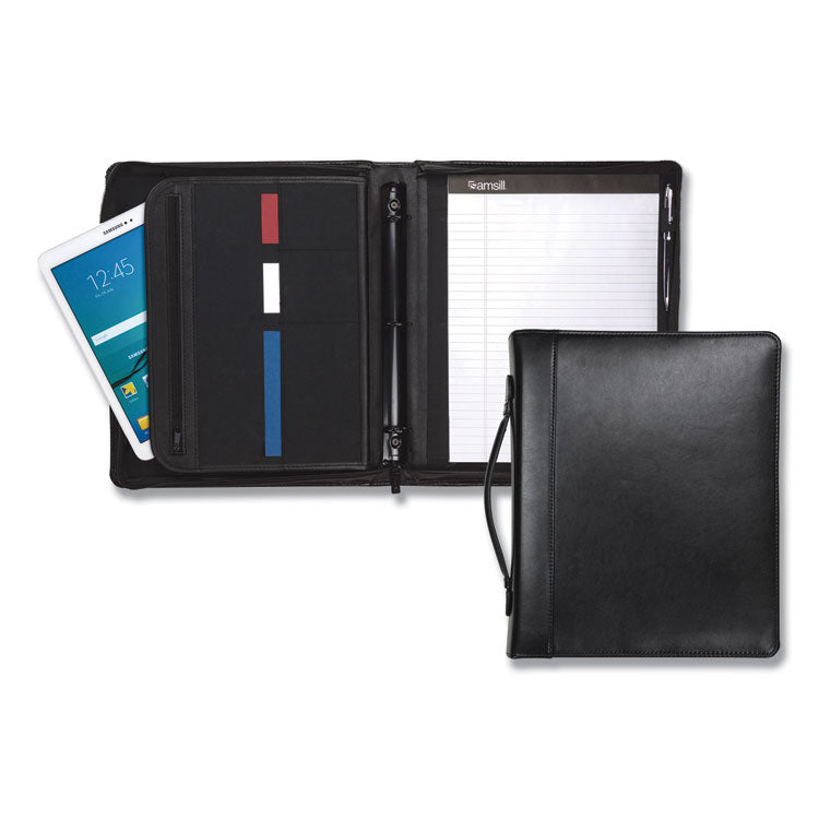 Samsill® Leather Multi-Ring Zippered Portfolio, Two-Part, 1" Cap, 11 x 13 1/2, Black (SAM15540)