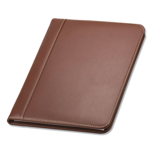 Samsill® Contrast Stitch Leather Padfolio, 8 1/2 x 11, Leather, Tan (SAM71716)