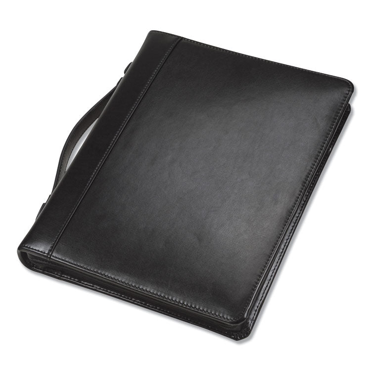 Samsill® Leather Multi-Ring Zippered Portfolio, Two-Part, 1" Cap, 11 x 13 1/2, Black (SAM15540)