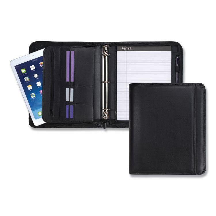 Samsill® Professional Zippered Pad Holder/Ring Binder, Pockets, Writing Pad, Vinyl Black (SAM15650)