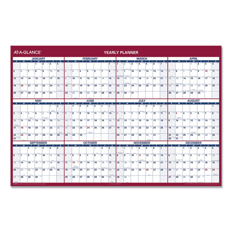 AT-A-GLANCE® Erasable Vertical/Horizontal Wall Planner, 32 x 48, White/Blue/Red Sheets, 12-Month (Jan to Dec): 2024 (AAGPM32628)