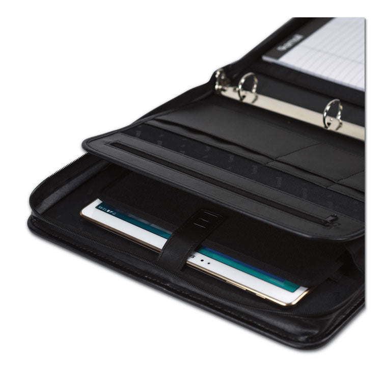 Samsill® Professional Zippered Pad Holder/Ring Binder, Pockets, Writing Pad, Vinyl Black (SAM15650)