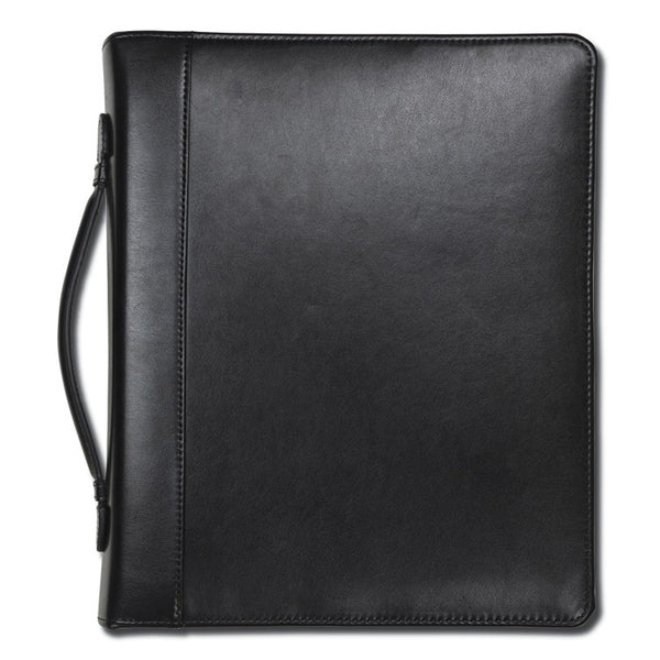 Samsill® Leather Multi-Ring Zippered Portfolio, Two-Part, 1" Cap, 11 x 13 1/2, Black (SAM15540)