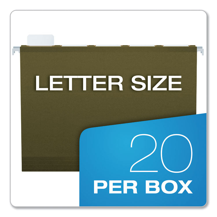 Pendaflex® Ready-Tab Reinforced Hanging File Folders, Letter Size, 1/5-Cut Tabs, Standard Green, 25/Box (PFX42590) Box of 25