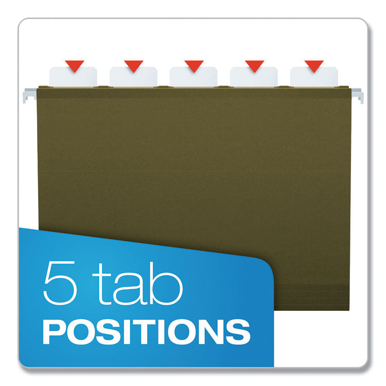 Pendaflex® Ready-Tab Reinforced Hanging File Folders, Letter Size, 1/5-Cut Tabs, Standard Green, 25/Box (PFX42590) Box of 25