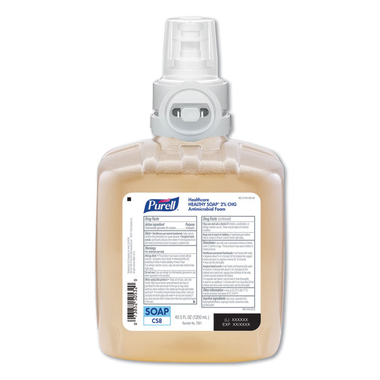 PURELL® Healthy Soap 2.0% CHG Antimicrobial Foam for CS8 Dispensers, Fragrance-Free, 1,200 mL, 2/Carton (GOJ788102)