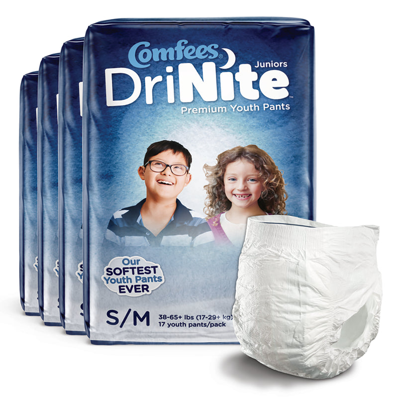 Comfees® DriNite® Juniors Unisex Youth Absorbent Underwear Pull On with Tear Away Seams Small / Medium Disposable Heavy Absorbency (1150965_CS) 68/CS