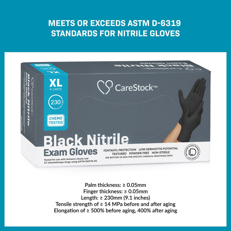 CareStock™ Exam Glove X-Large NonSterile Nitrile Standard Cuff Length Fully Textured Black Not Rated (1230895_CS) 2300/CS