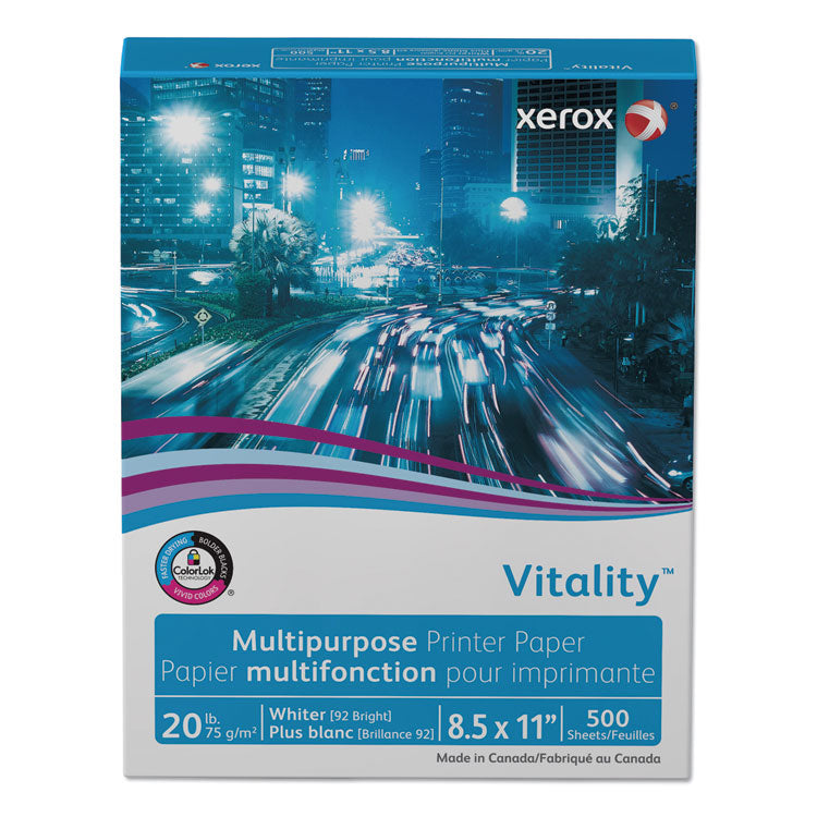 xerox™ Vitality Multipurpose Print Paper, 92 Bright, 20 lb Bond Weight, 8.5 x 11, White, 500 Sheets/Ream, 10 Reams/Carton (XER3R02047)