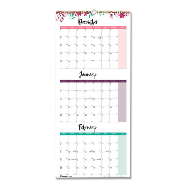 Blueline® 3-Month Wall Calendar, Colorful Leaves Artwork, 12.25 x 27, White/Multicolor Sheets, 14-Month (Dec to Jan): 2024 (REDC171129)
