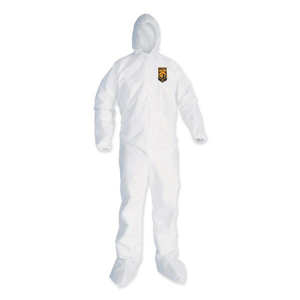 KleenGuard™ A35 Liquid and Particle Protection Coveralls, Zipper Front, Hooded, Elastic Wrists and Ankles, 2X-Large, White, 25/Carton (KCC38941)