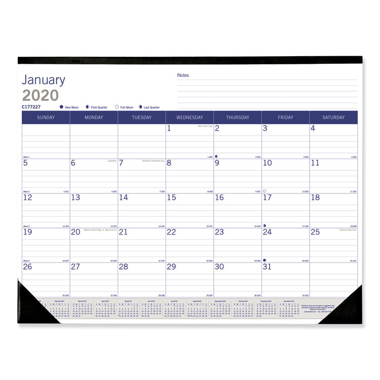 Blueline® DuraGlobe Monthly Desk Pad Calendar, 22 x 17, White/Blue/Gray Sheets, Black Binding/Corners, 12-Month (Jan to Dec): 2024 (REDC177227)
