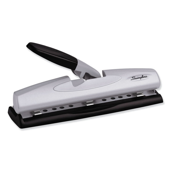 Swingline® 12-Sheet LightTouch Desktop Two- to Three-Hole Punch, 9/32" Holes, Black/Silver (SWI74026)