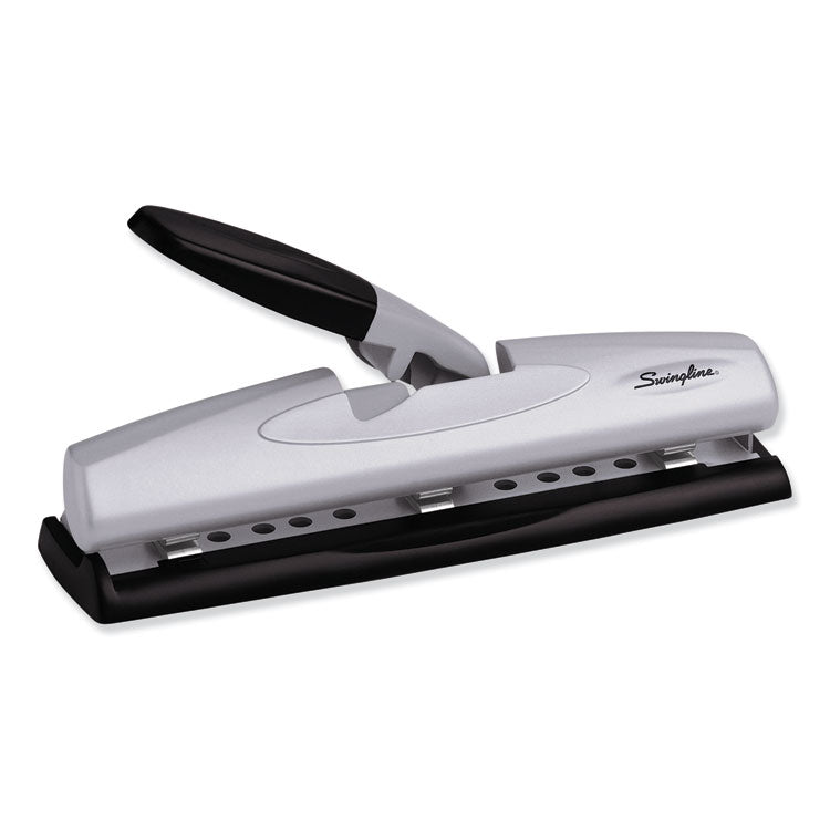 Swingline® 12-Sheet LightTouch Desktop Two- to Three-Hole Punch, 9/32" Holes, Black/Silver (SWI74026) Each