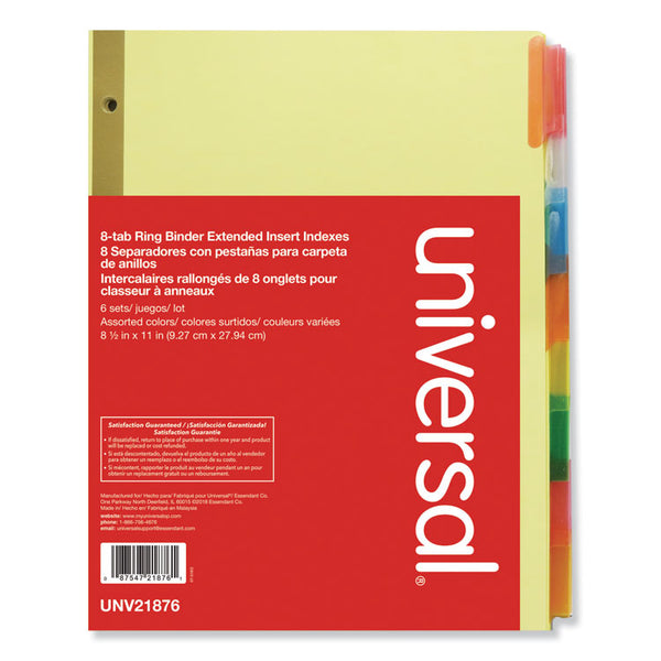 Universal® Deluxe Extended Insertable Tab Indexes, 8-Tab, 11 x 8.5, Buff, Assorted Tabs, 6 Sets (UNV21876)