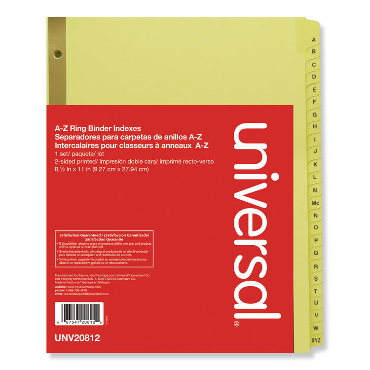 Universal® Deluxe Preprinted Plastic Coated Tab Dividers with Black Printing, 25-Tab, A to Z, 11 x 8.5, Buff, 1 Set (UNV20812)