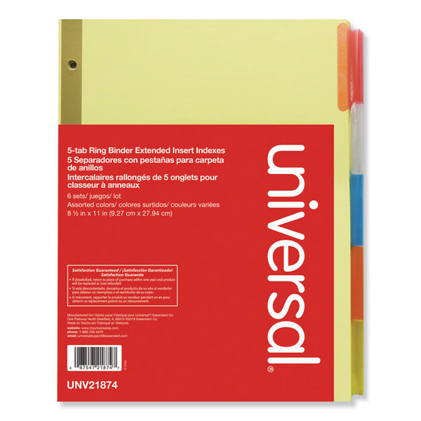 Universal® Deluxe Extended Insertable Tab Indexes, 5-Tab, 11 x 8.5, Buff, Assorted Tabs, 6 Sets (UNV21874)