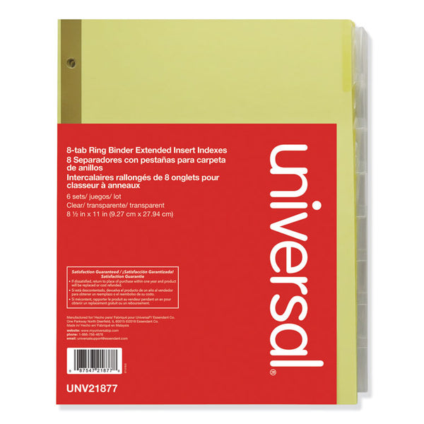Universal® Deluxe Extended Insertable Tab Indexes, 8-Tab, 11 x 8.5, Buff, Clear Tabs, 6 Sets (UNV21877)