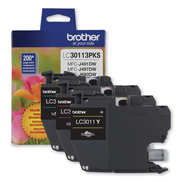 Brother LC3011 Ink, 200 Page-Yield, Cyan/Magenta/Yellow (BRTLC30113PKS)