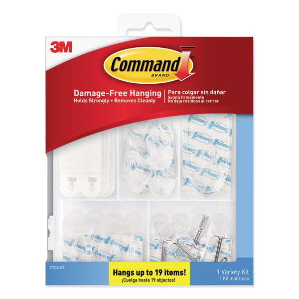 Command™ Clear Hooks and Strips, Assorted Sizes, Plastic, 0.05 lb; 2 lb; 4-16 lb Capacities, 16 Picture Strips/15 Hooks/22 Strips/Pack (MMM17232ES)