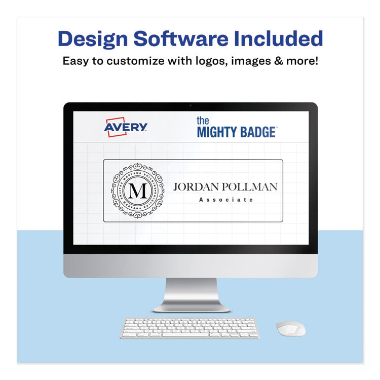 Avery® The Mighty Badge Name Badge Holder Kit, Horizontal, 3 x 1, Laser, Gold, 50 Holders/120 Inserts (AVE71207) Pack of 50