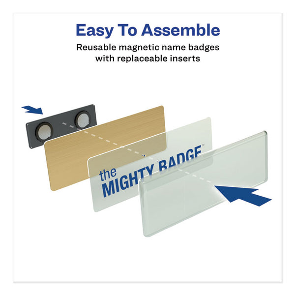 Avery® The Mighty Badge Name Badge Holder Kit, Horizontal, 3 x 1, Laser, Gold, 50 Holders/120 Inserts (AVE71207)