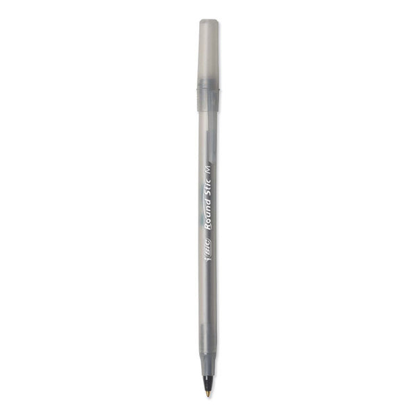 BIC® Round Stic Xtra Life Ballpoint Pen Xtra-Value Pack, Stick, Medium 1 mm, Black Ink, Translucent Frost Barrel, 240/Carton (BICGSM240BK)