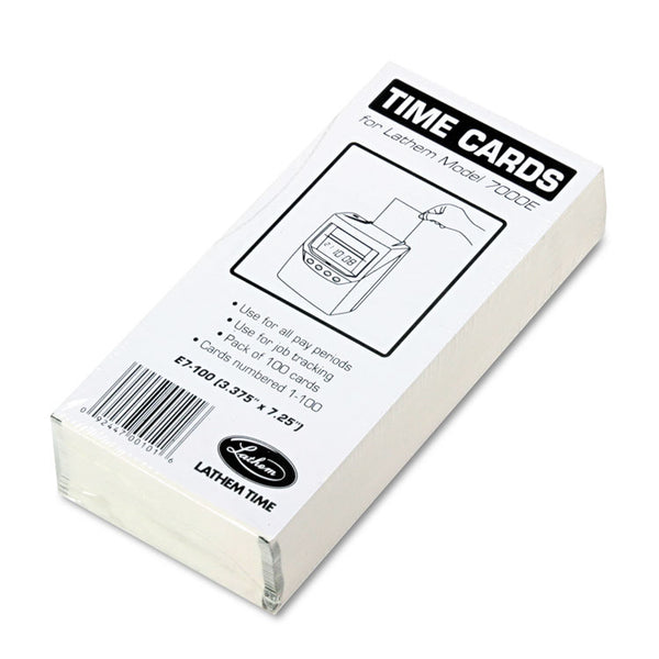 Lathem® Time Time Clock Cards for Lathem Time 7000E, Two Sides, 3.5 x 7.25, 100/Pack (LTHE7100)