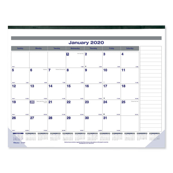 Blueline® Net Zero Carbon Monthly Desk Pad Calendar, 22 x 17, White/Gray/Blue Sheets, Black Binding, 12-Month (Jan to Dec): 2024 (REDC177847)