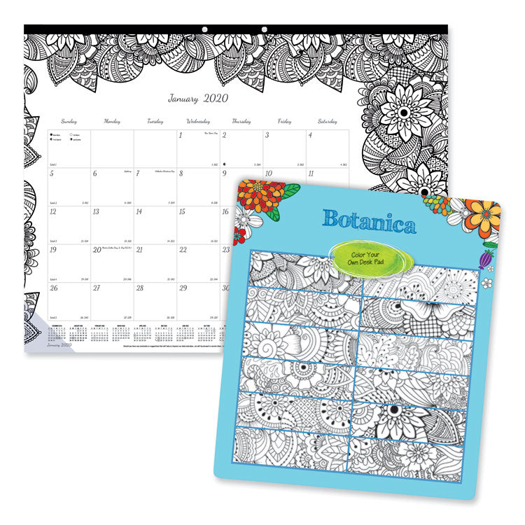 Blueline® Monthly Desk Pad Calendar, DoodlePlan Coloring Pages, 22 x 17, Black Binding, Clear Corners, 12-Month (Jan to Dec): 2024 (REDC2917311)